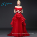 Tulle encaje plisado cascada volante sexy vestido de boda rojo